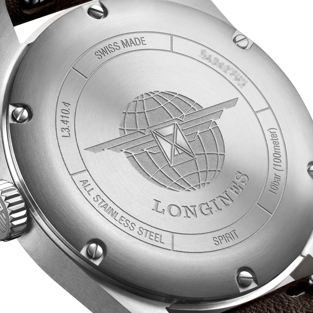 Longines Spirit Automatic COSC Stainless Steel Black Dial Brown Leather Strap Date Unisex Watch L3.410.4.53.0