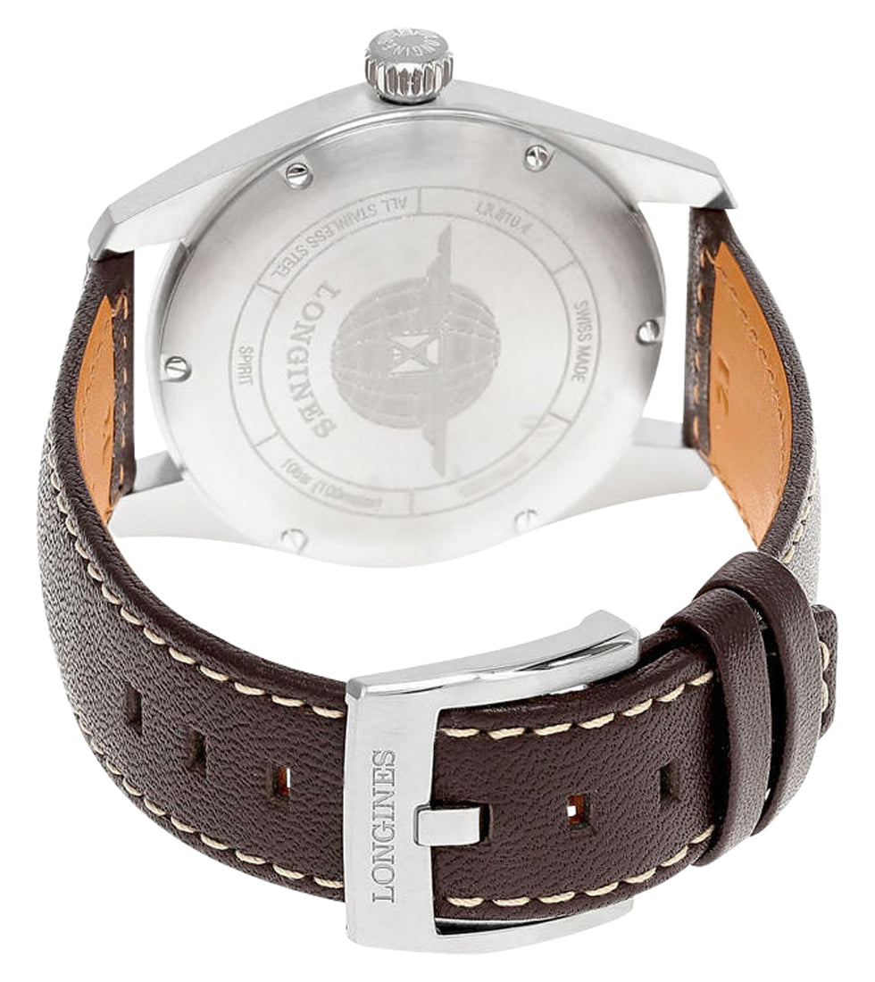 Longines Spirit Automatic COSC Stainless Steel Black Dial Brown Leather Strap Date Mens Watch L3.810.4.53.0
