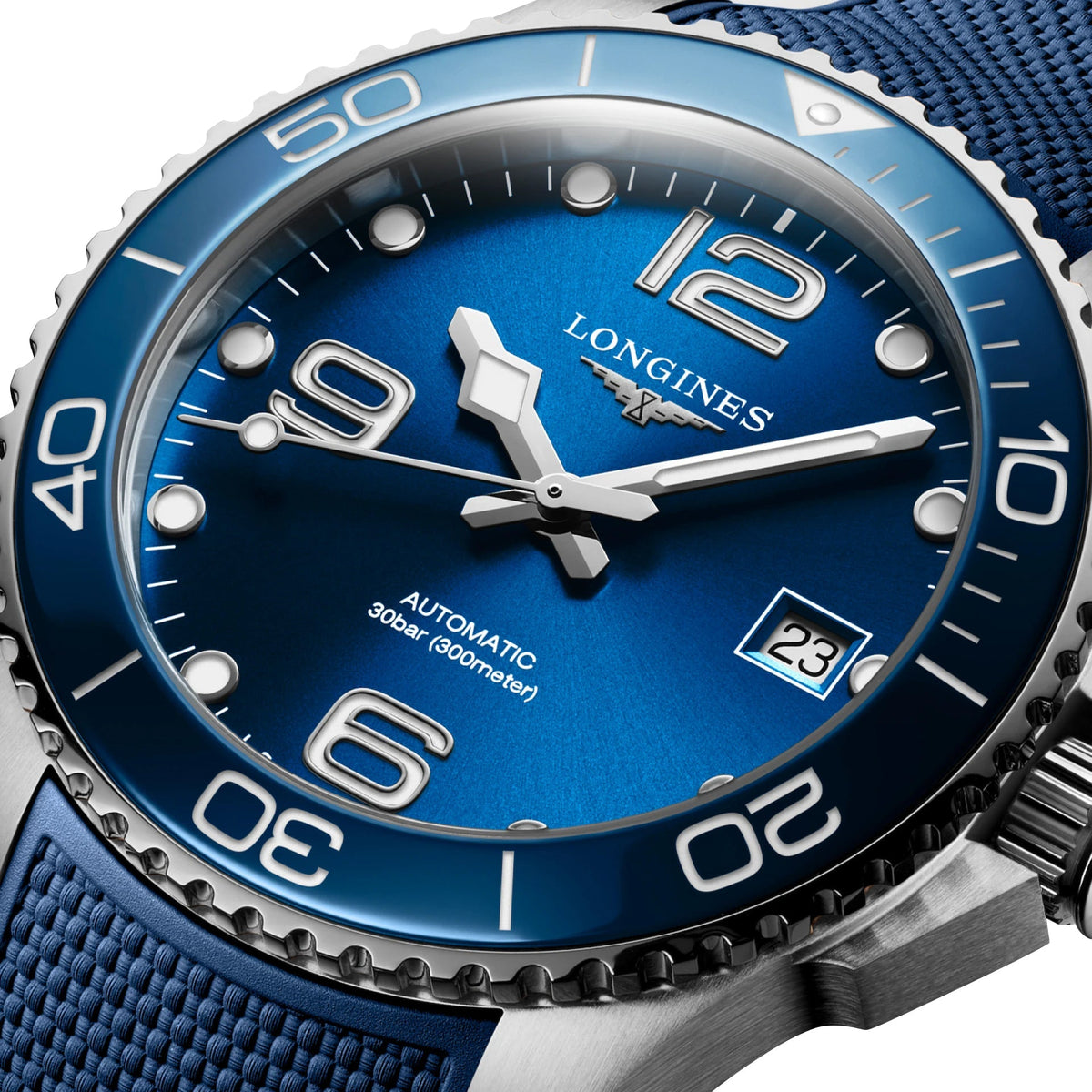 Longines HydroConquest Automatic Stainless Steel Blue Dial Blue Rubber Strap Date Divers Mens Watch L3.780.4.96.9