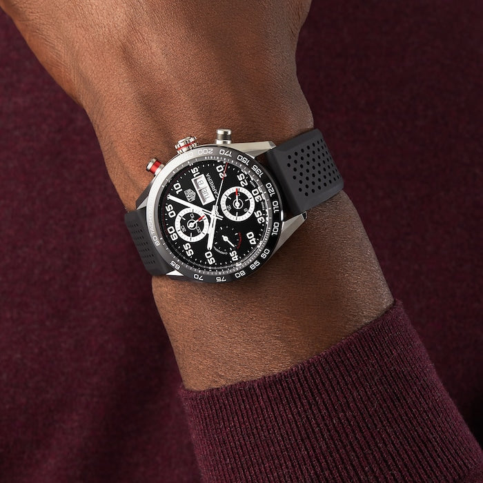 Tag Heuer Carrera Chronograph Black Dial Black Rubber Strap Watch for Men - CBN2A1AA.FT6228