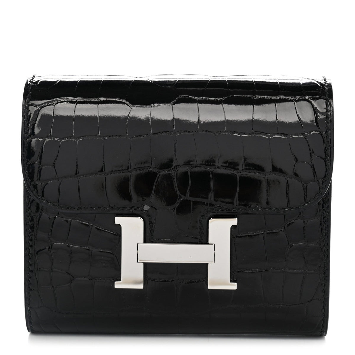 Shiny Alligator Constance Short Wallet Black