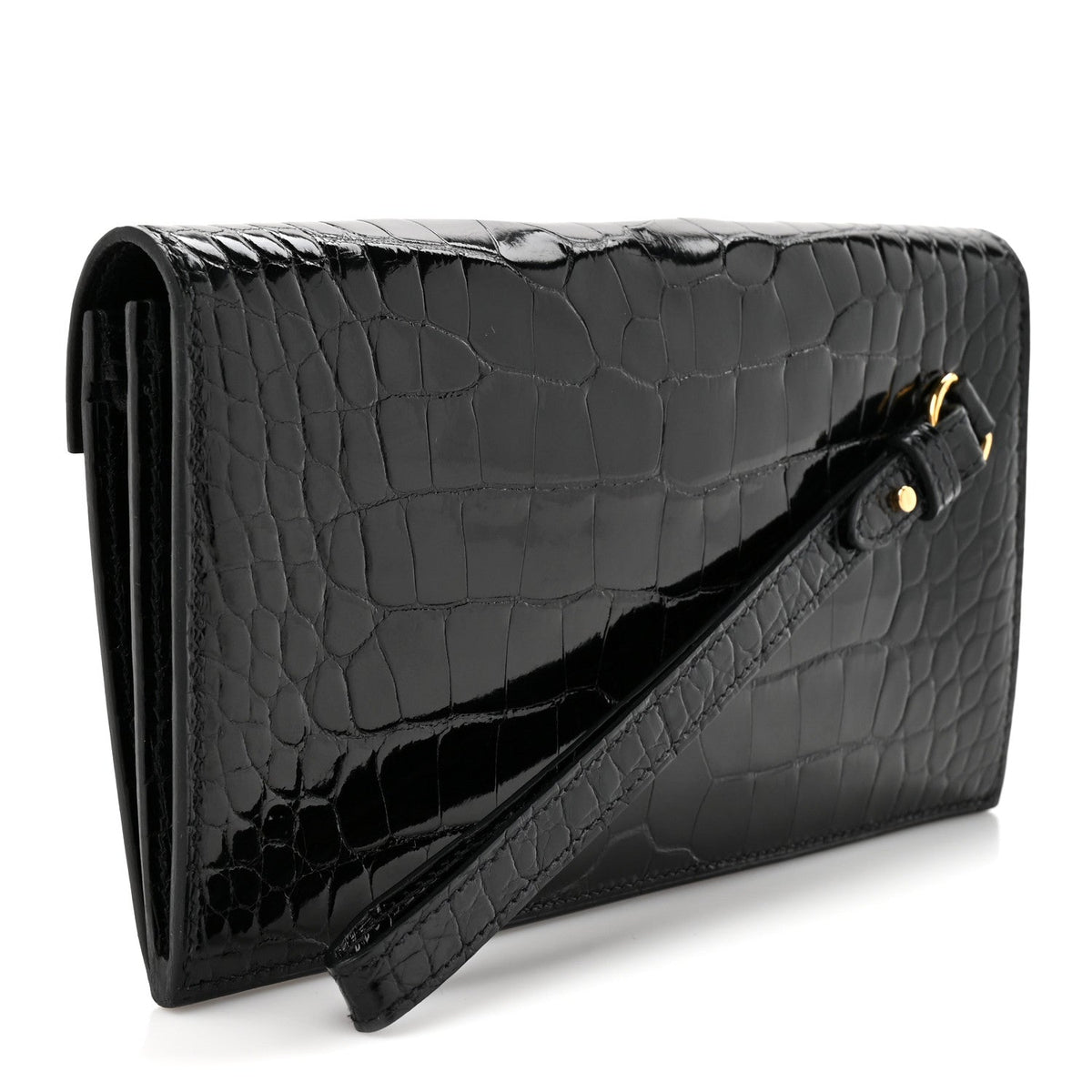 Shiny Alligator Kelly Pocket Long Wallet Black