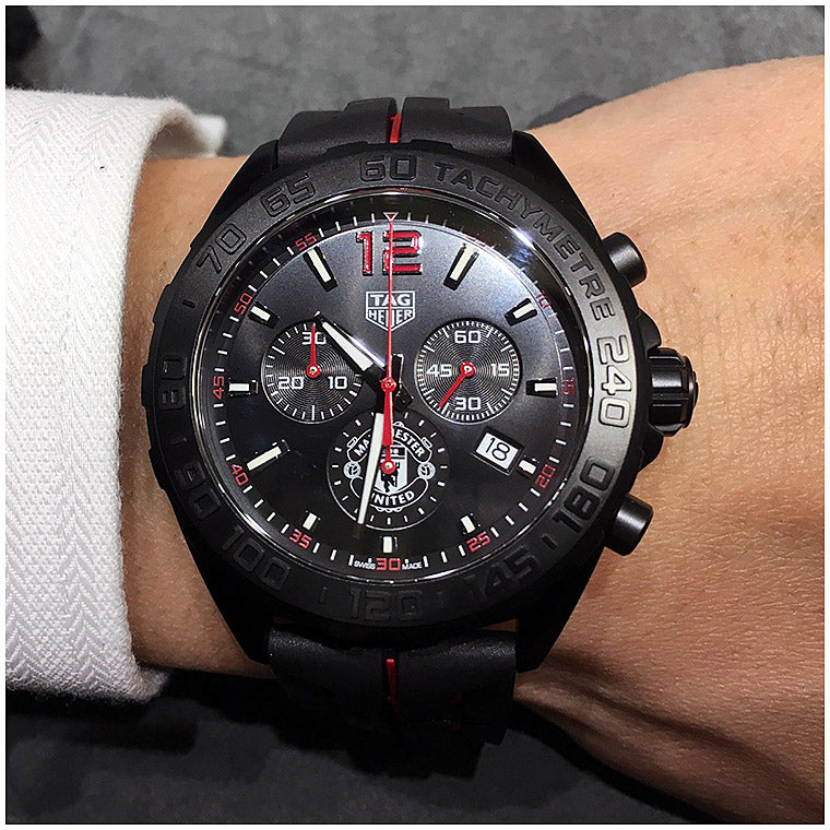 Tag Heuer Formula 1 Manchester United Limited Edition Black Dial Black & Red Rubber Strap Watch for Men - CAZ101J.FT8027