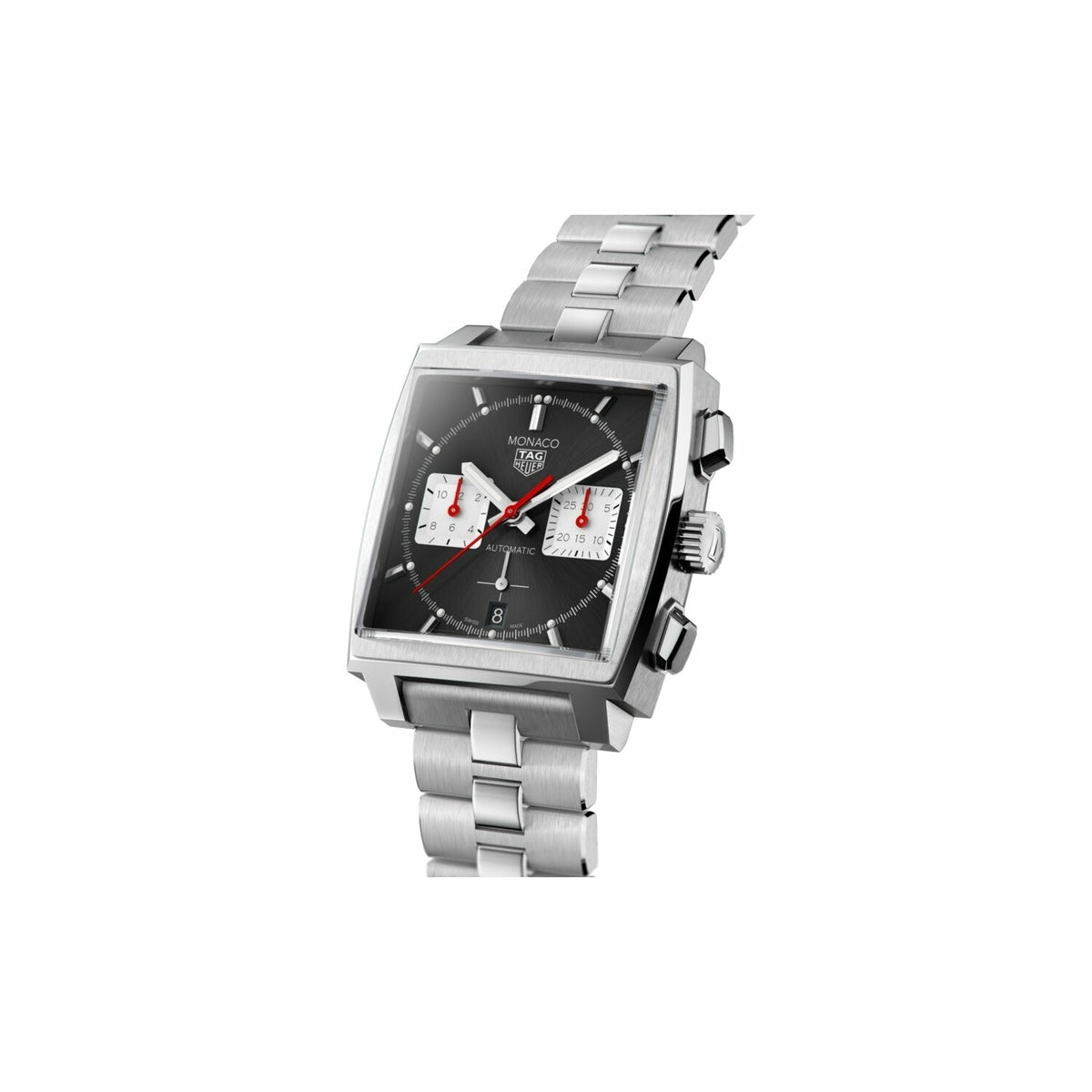 Tag Heuer Monaco Automatic Chronograph Black Dial Silver Steel Strap Watch for Men - CBL2113.BA0644
