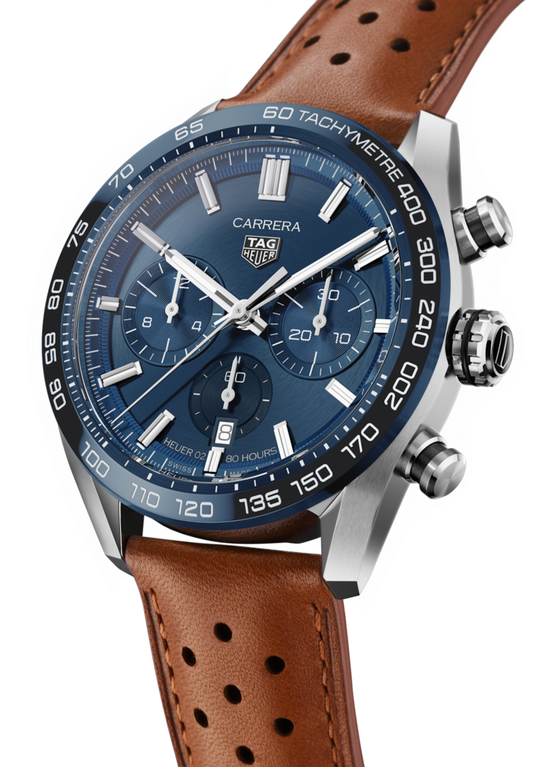 Tag Heuer Carrera Automatic Chronograph Blue Dial Brown Leather Strap Watch for Men - CBN2A1A.FC6537