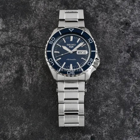 Seiko 5 Sports Automatic Blue Dial Silver Steel Strap Watch for Men - SRPK97K1