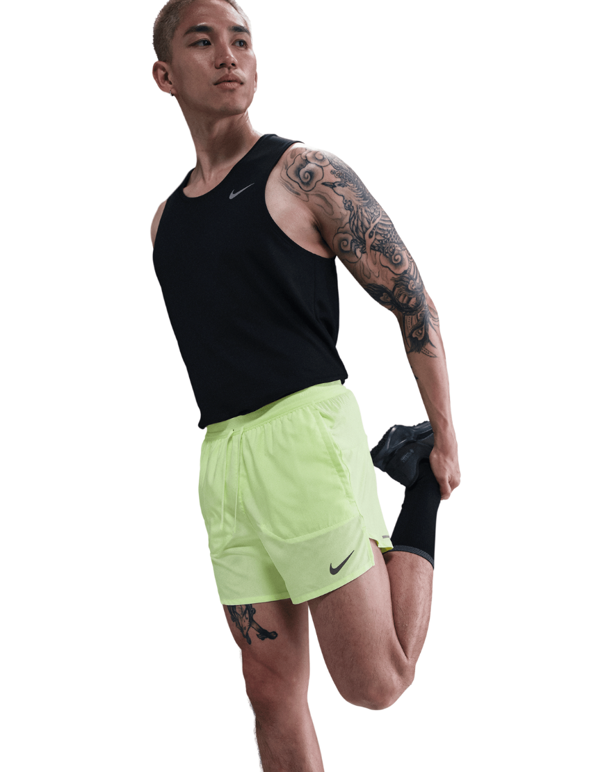 Men's Dri-FIT Stride 5" Brief-Lined Running Shorts :Barely Volt | Reflective Silver