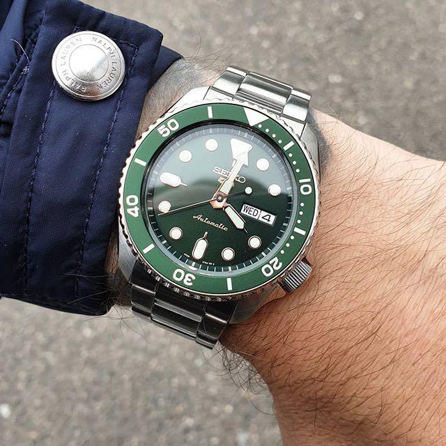Seiko 5 Sports Automatic Analog Green Dial Silver Steel Strap Watch For Men - SRPD63K1