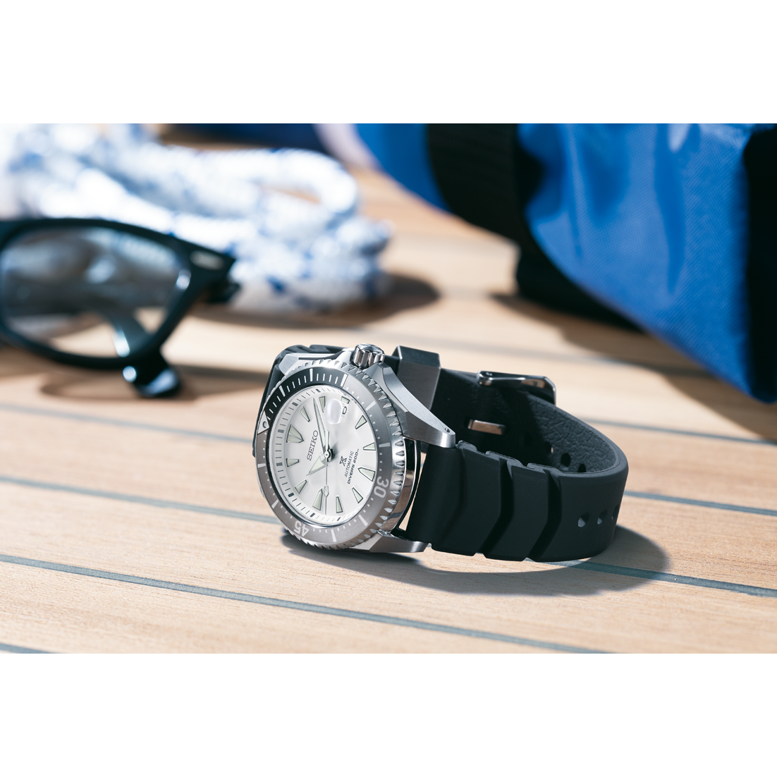 Seiko Shogun Prospex Titanium Divers Automatic White Dial Black Rubber Strap Watch For Men - SPB191J1