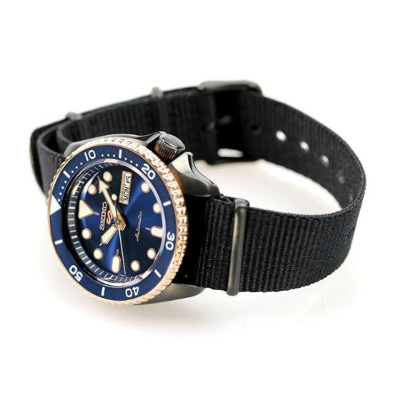 Seiko 5 Sports Automatic Blue Dial Black NATO Strap Watch for Men - SBSA098