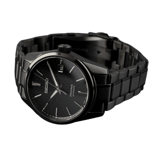 Seiko Presage Sharp Edged Series Black Dial Black Steel Strap Watch For Men - SPB229J1
