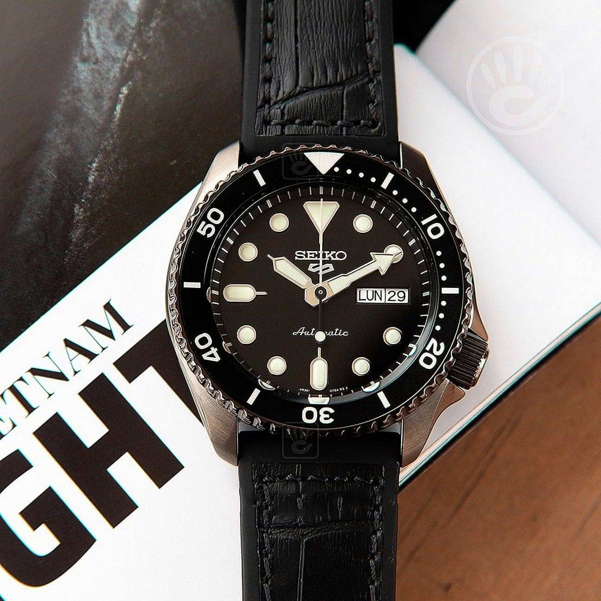 Seiko 5 Sport Automatic Black Dial Black Silicone Strap Watch For Men - SRPD65K3