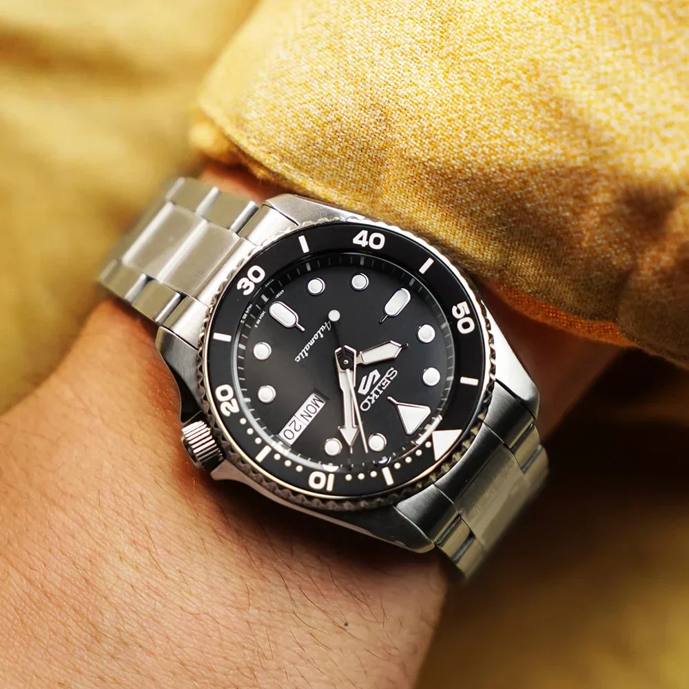 Seiko 5 Sports SKX Automatic Black Dial Silver Steel Strap Watch For Men - SRPK29K1