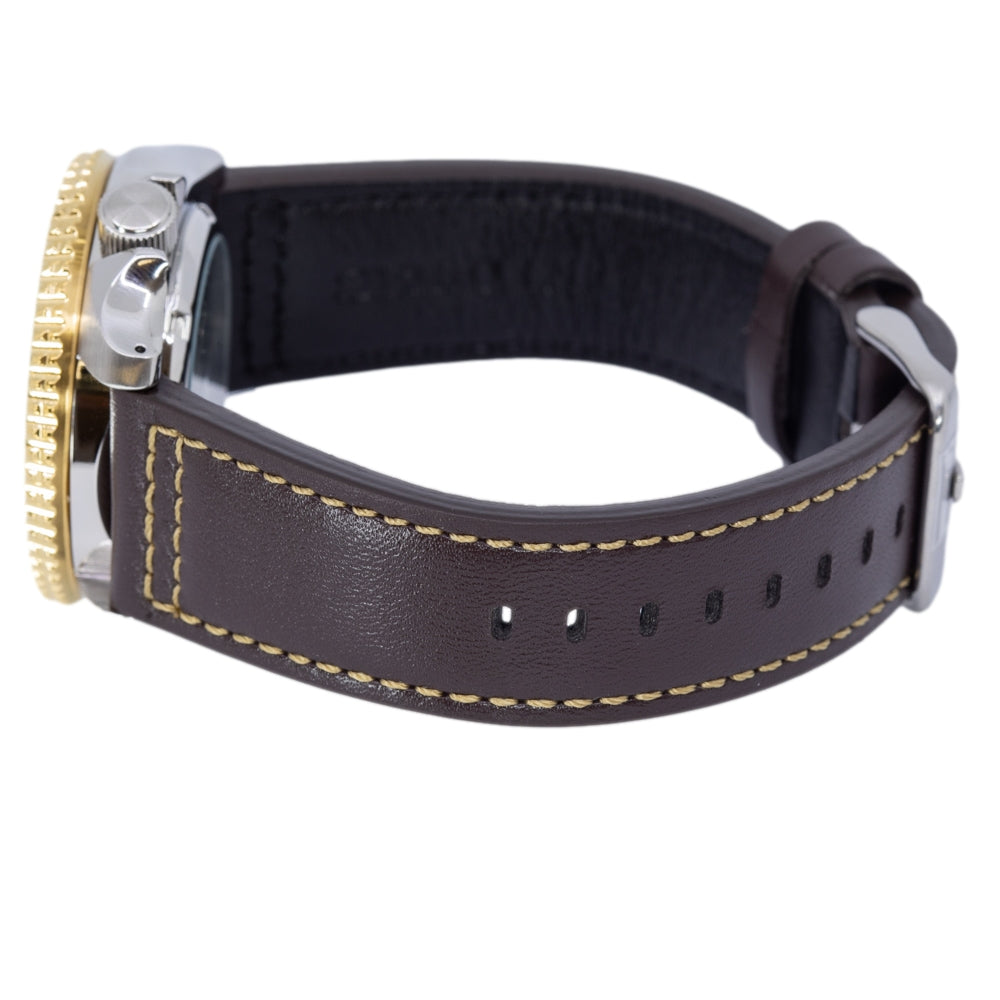 Seiko 5 Sports SKX GMT Automatic Mocha Black Dial Brown Leather Strap Watch For Men - SSK036K1