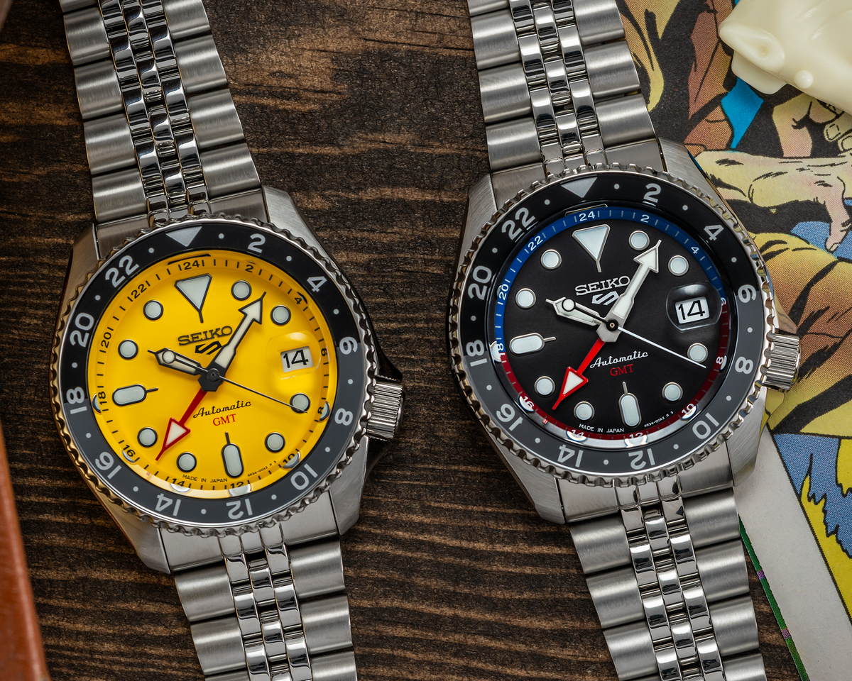 Seiko 5 Sport SKX GMT US Special Creation Automatic Yellow Dial Silver Steel Strap Watch for Men - SSK017K1