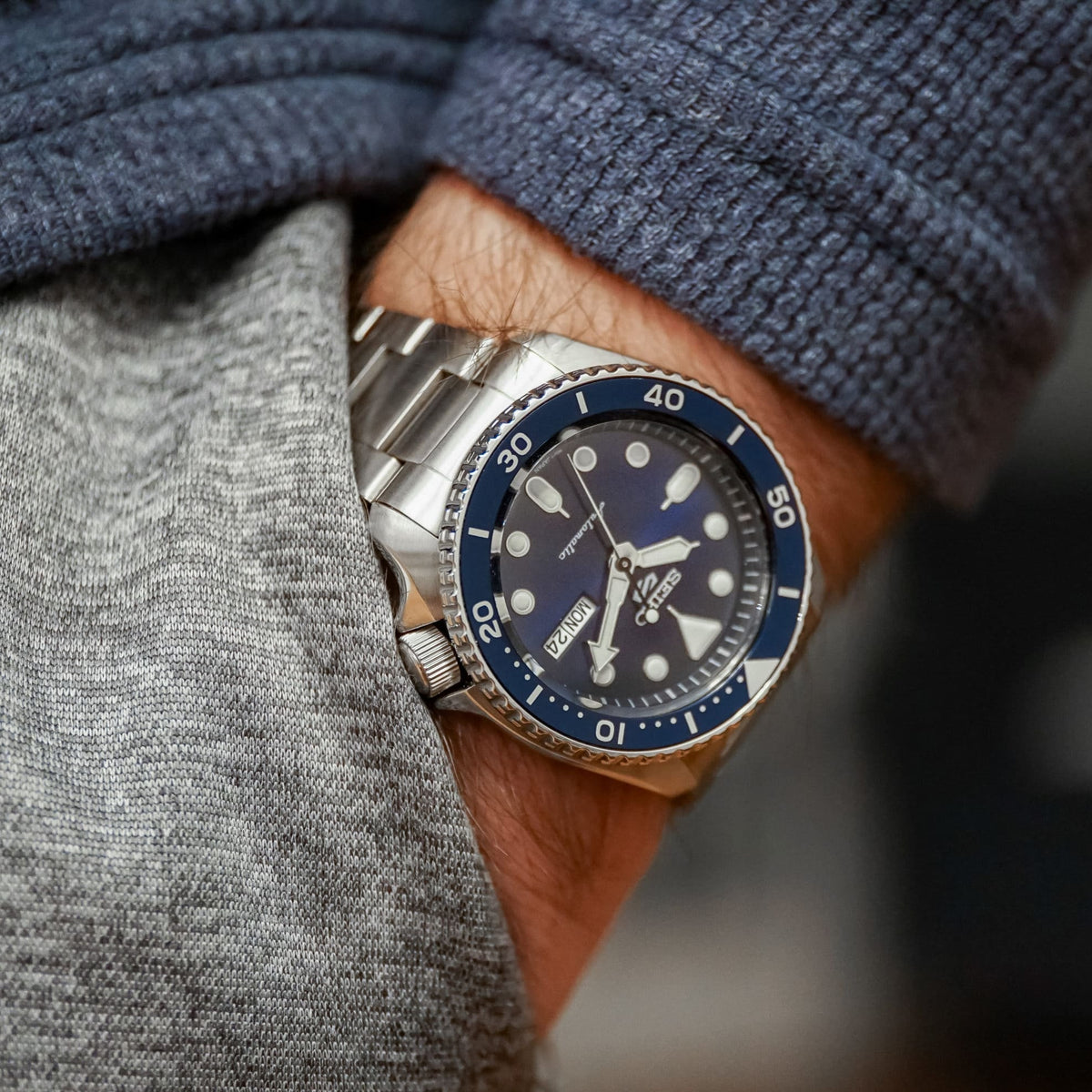 Seiko 5 Sports Automatic Analog Blue Dial Silver Steel Strap Watch For Men - SRPD51K1
