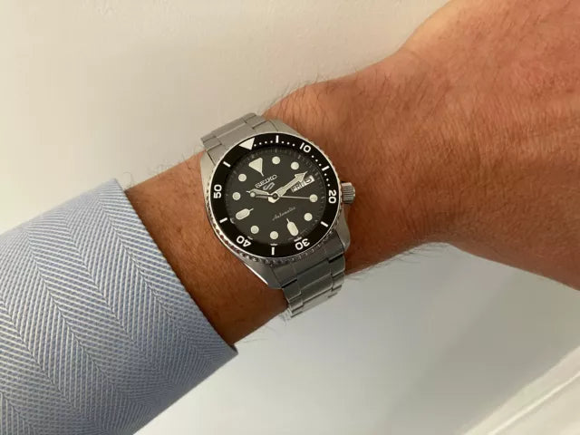Seiko 5 Sports SKX Automatic Black Dial Silver Steel Strap Watch For Men - SRPK29K1