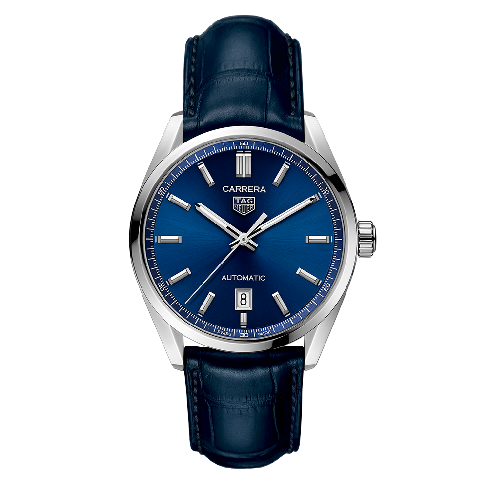 Tag Heuer Carrera Date Blue Dial Blue Leather Strap Watch for Men - WBN2112.FC6504