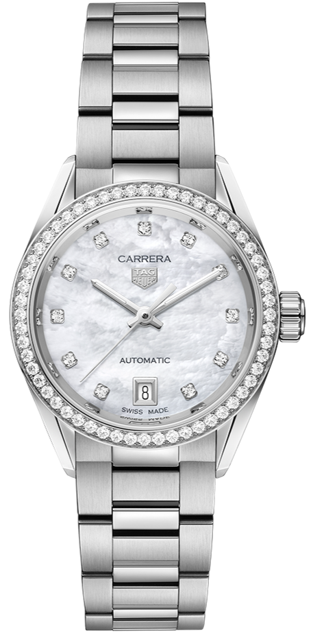 Tag Heuer Carrera Date Diamonds Mother of Pearl Dial Silver Steel Strap Watch for Women - WBN2414.BA0621