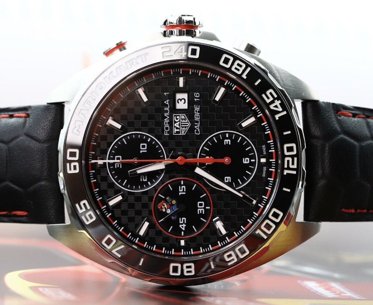 Tag Heuer Formula 1 Mario Kart Chronograph Black Dial Black Leather Strap Watch for Men - CAZ201E.FC6517