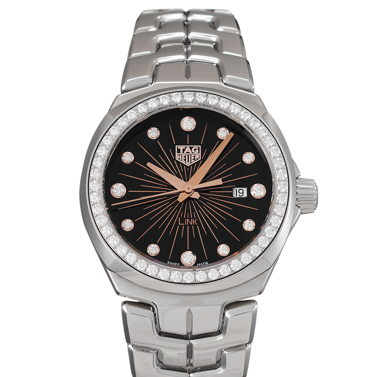 Tag Heuer Link Quartz Diamonds Black Dial Silver Steel Strap Watch for Men - WBC131G.BA0649