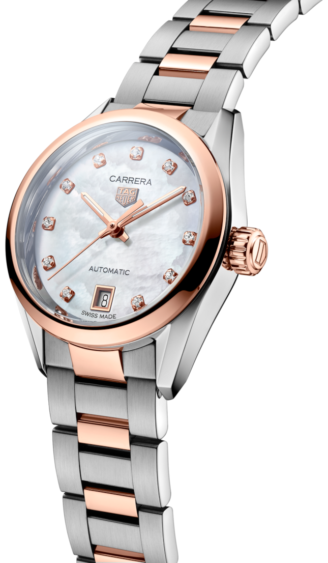 Tag Heuer Carrera Date Automatic Mother of Pearl Dial Two Tone Steel Strap Watch for Women - WBN2450.BD0569