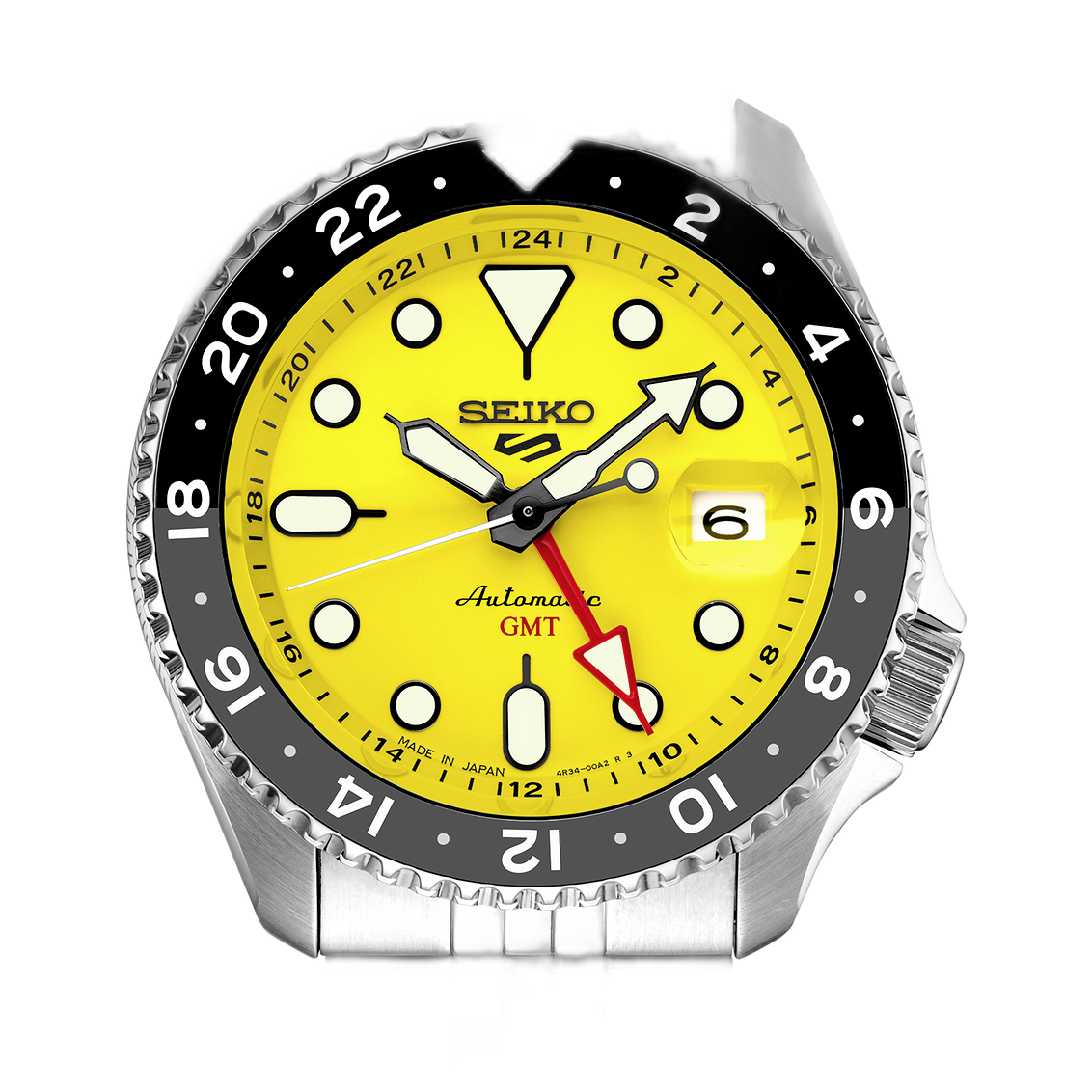 Seiko 5 Sport SKX GMT US Special Creation Automatic Yellow Dial Silver Steel Strap Watch for Men - SSK017K1