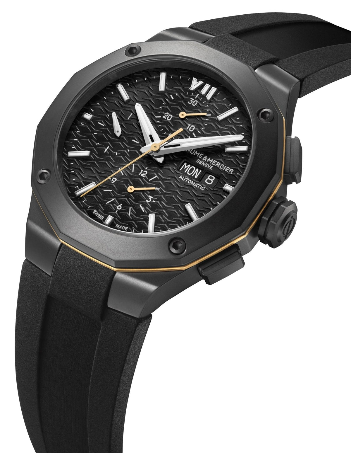 Baume & Mercier Riviera Automatic Chronograph Black ADLC Black Dial Black Rubber Strap Day/Date Mens Watch M0A10625
