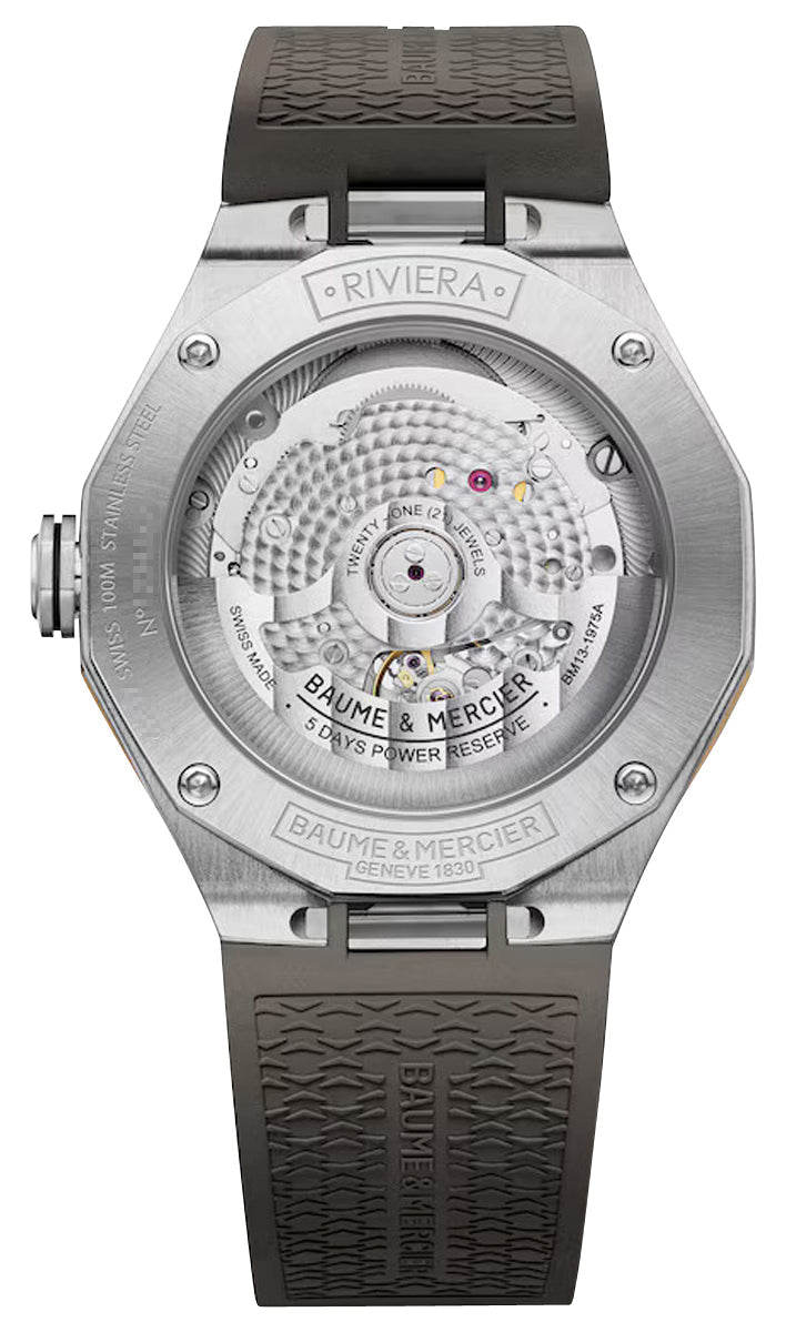 Baume & Mercier Riviera Automatic Stainless Steel & Titanium Gray Dial Gray Rubber Strap Date Unisex Watch M0A10720