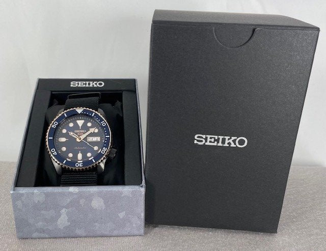 Seiko 5 Sports Automatic Blue Dial Black NATO Strap Watch for Men - SBSA098