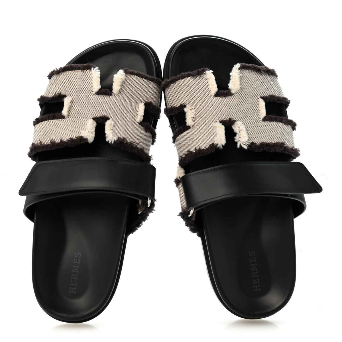 Techno Fringed H Canvas Caflskin Womens Chypre Sandals Prunoir Black