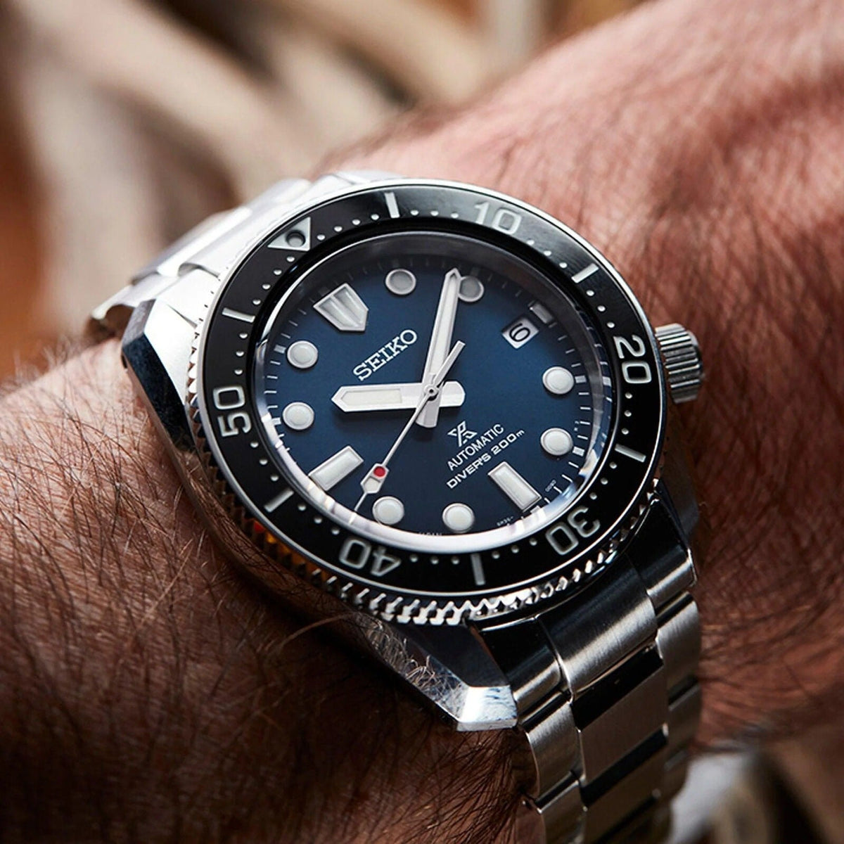 Seiko Prospex Marinemaster Automatic Scuba Divers Blue Dial Silver Steel Strap Watch for Men - SPB187J1