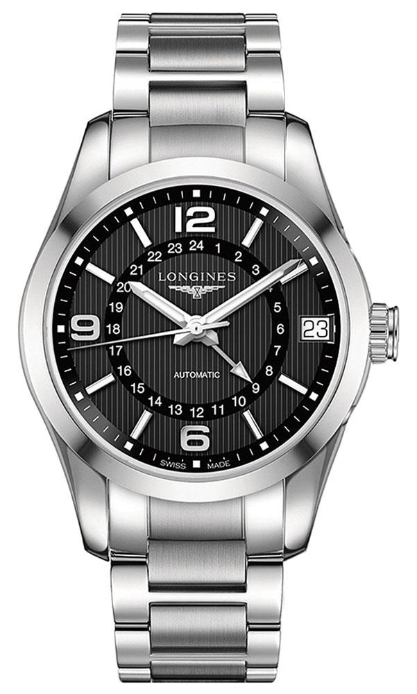 Longines Conquest Classic Automatic Stainless Steel Black Dial GMT Date Mens Watch L2.799.4.56.6