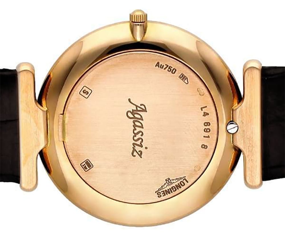 Longines La Grande Classique Agassiz 18K Rose Gold White Dial Black Leather Strap Quartz Unisex Watch L4.691.8.11.0