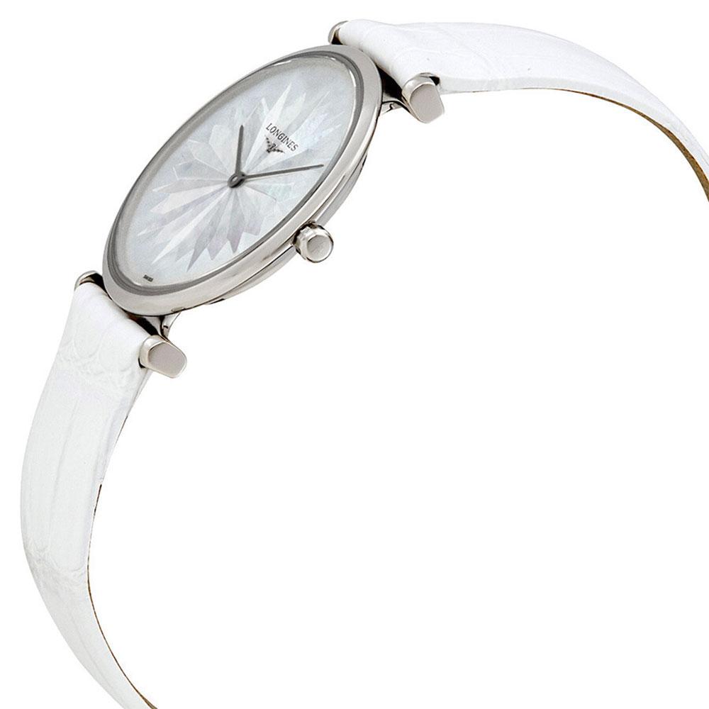 Longines La Grande Classique Stainless Steel Mother-Of-Pearl Dial White Leather Strap Quartz Womens Watch L4.512.4.05.2