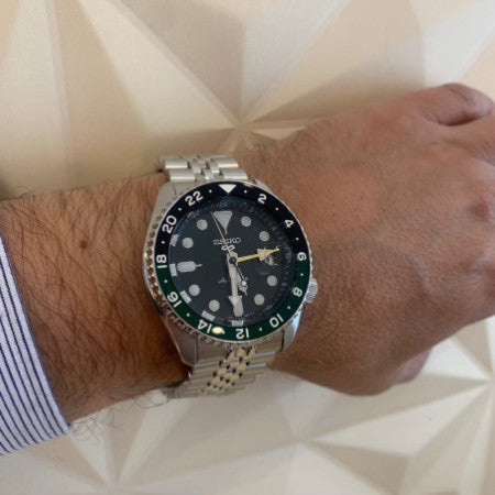 Seiko 5 Sports SKX GMT Automatic Green Dial Silver Steel Strap Watch For Men - SSK035K1
