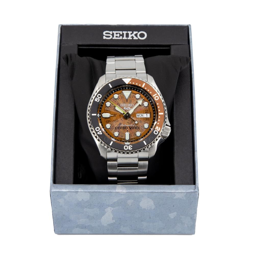 Seiko 5 Sports Sonar Special Edition Brown Dial Silver Steel Strap Watch For Men - SRPJ47K1
