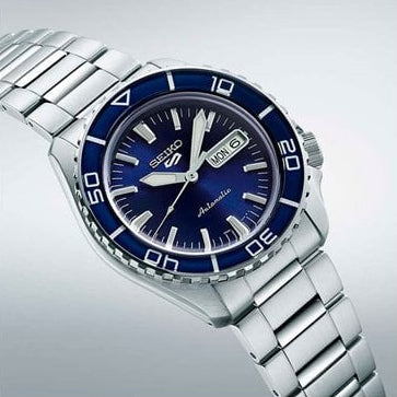 Seiko 5 Sports Automatic Blue Dial Silver Steel Strap Watch for Men - SRPK97K1