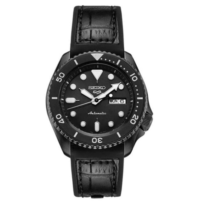 Seiko 5 Sport Automatic Black Dial Black Silicone Strap Watch For Men - SRPD65K3