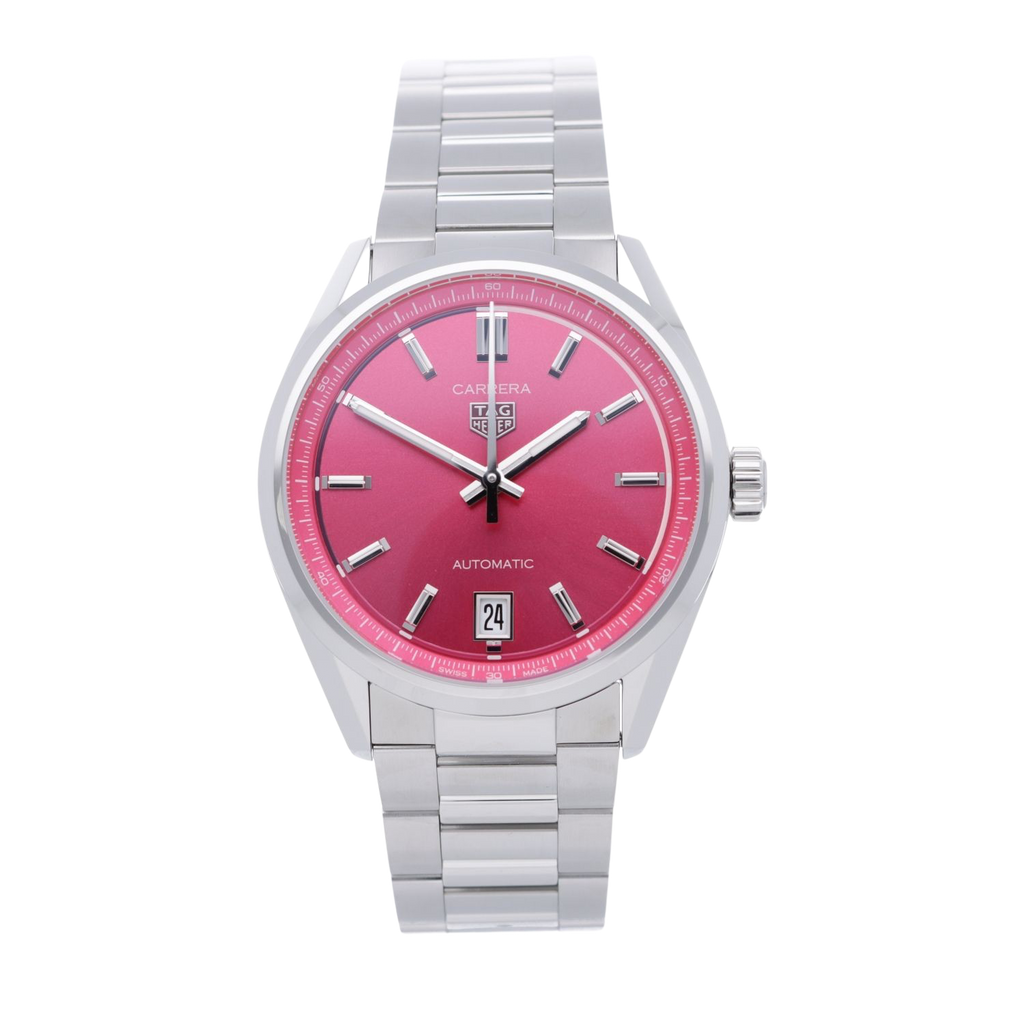Tag Heuer Carrera Date Automatic 18K Pink Dial Silver Steel Strap Watch for Women - WBN2313.BA0001