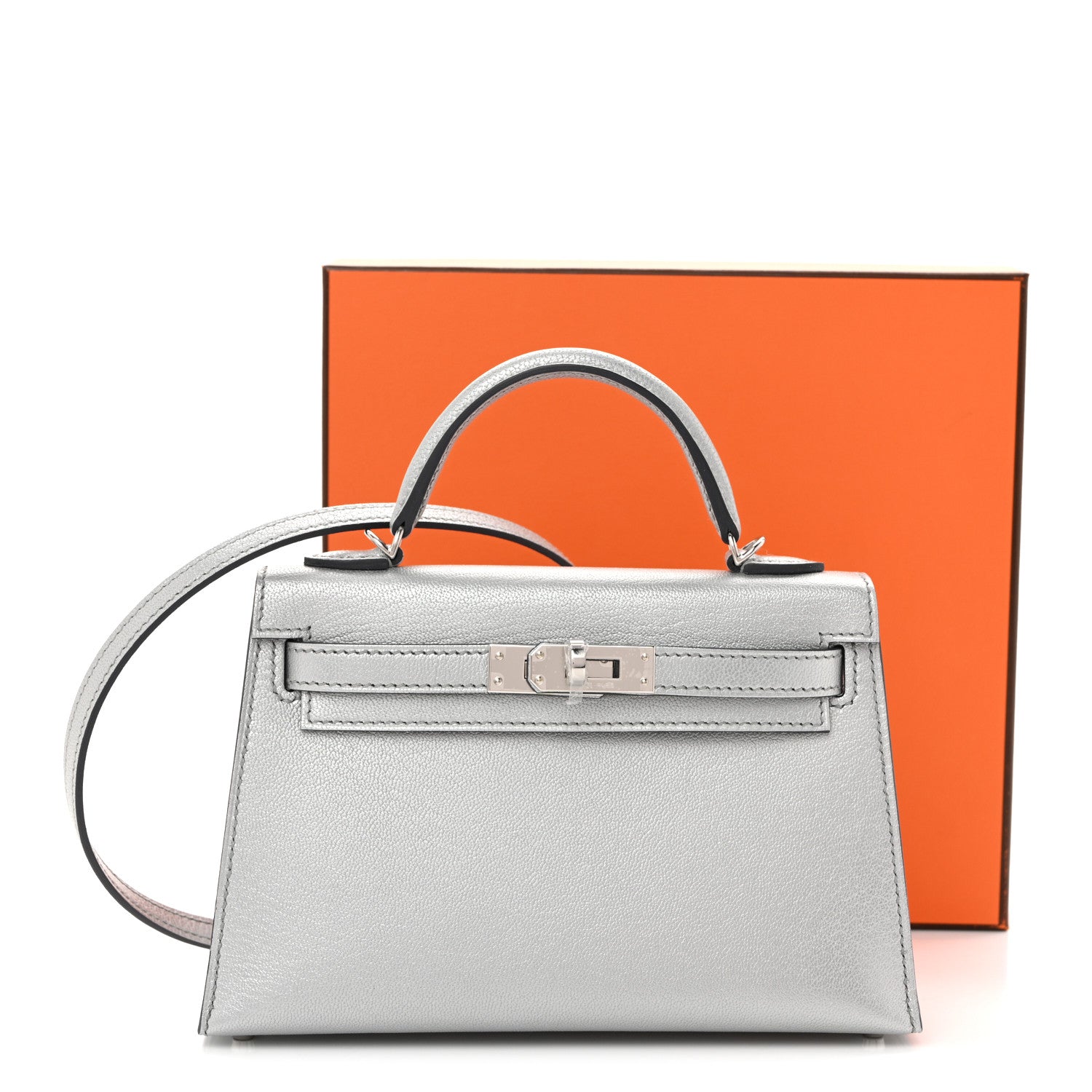 Metallic Chevre Chamkilight Mini Kelly Sellier 20 Argent