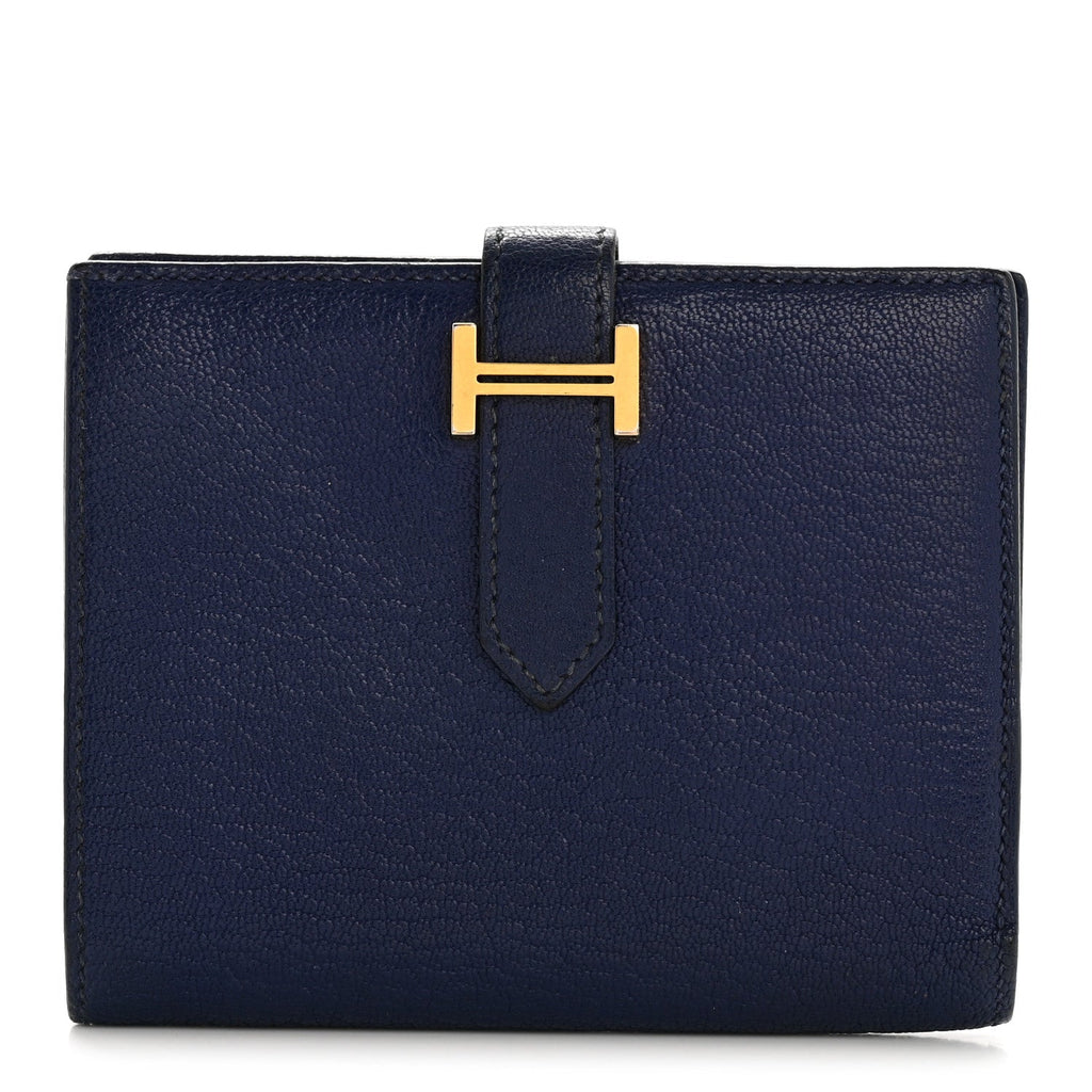 Chevre Mysore Bearn Compact Wallet Bleu Encre