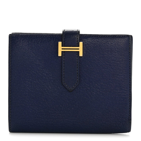 Chevre Mysore Bearn Compact Wallet Bleu Encre
