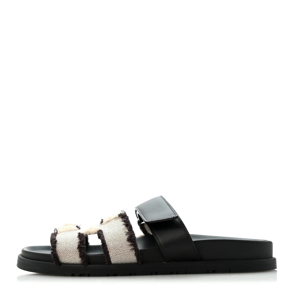 Techno Fringed H Canvas Caflskin Womens Chypre Sandals 38 Prunoir Black
