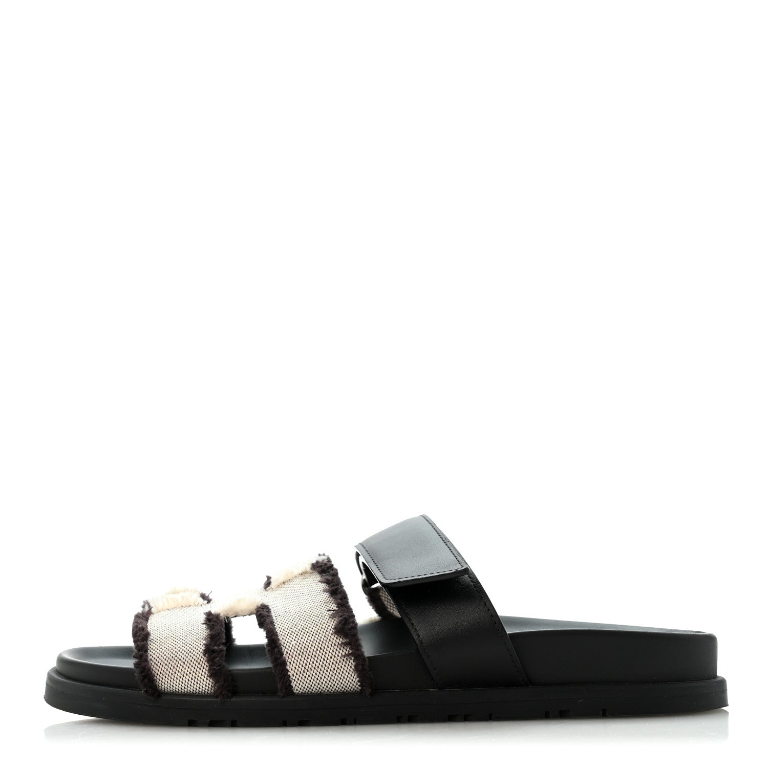 Techno Fringed H Canvas Caflskin Womens Chypre Sandals 38 Prunoir Black