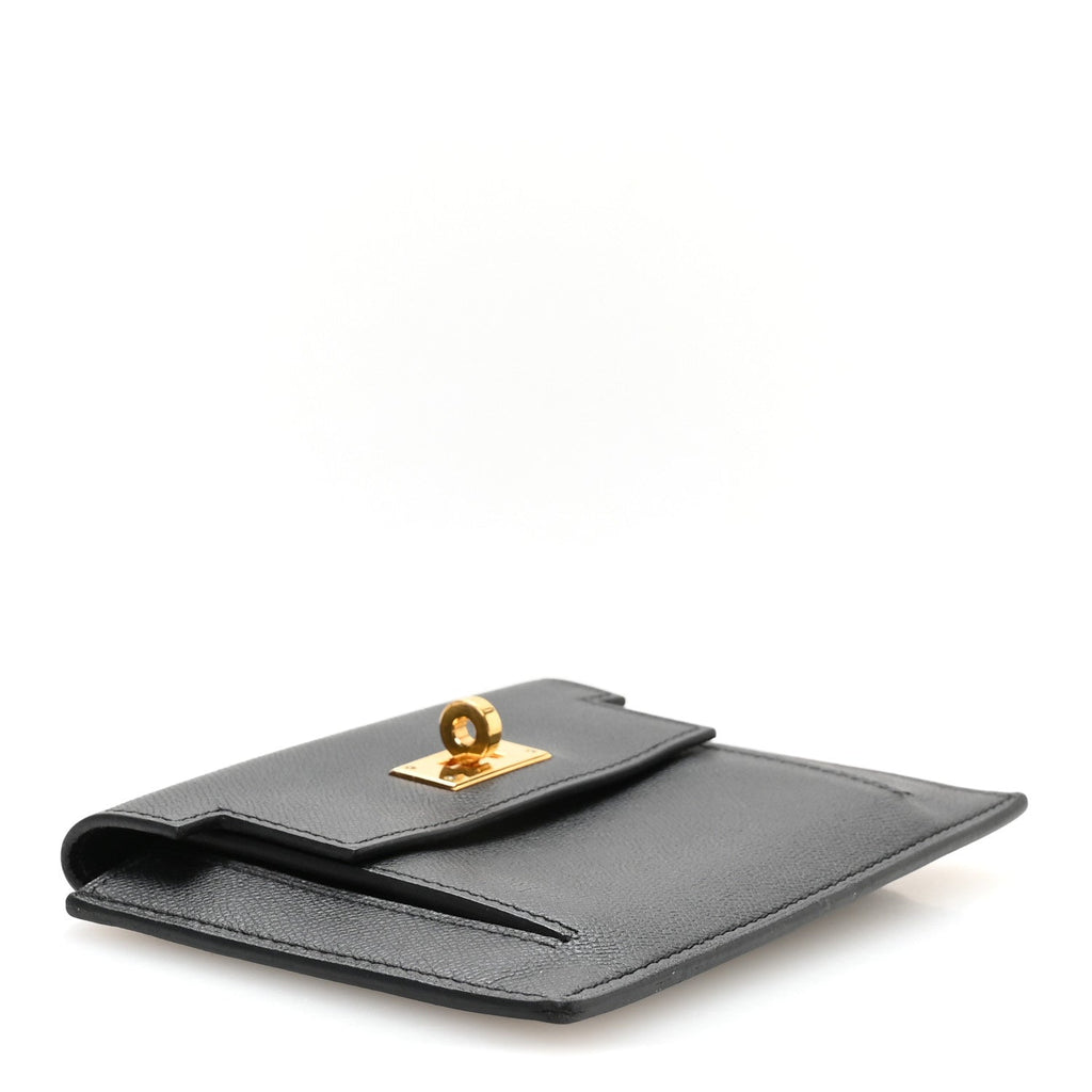 Veau Madame Kelly Pocket Compact Wallet Black