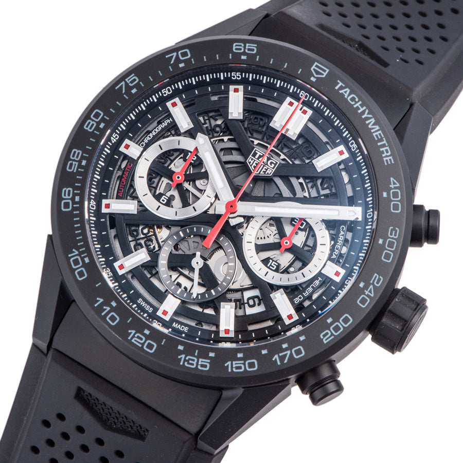 Tag Heuer Carrera Automatic Chronograph Black Dial Black Rubber Strap Watch for Men - CBG2A90.FT6173