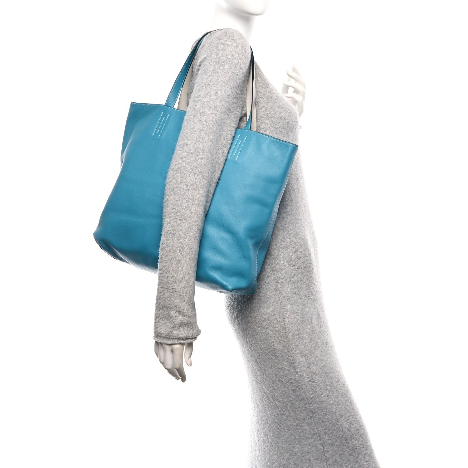 Veau Sikkim Double Sens 36 Reversible Tote Turquoise Gris Perle