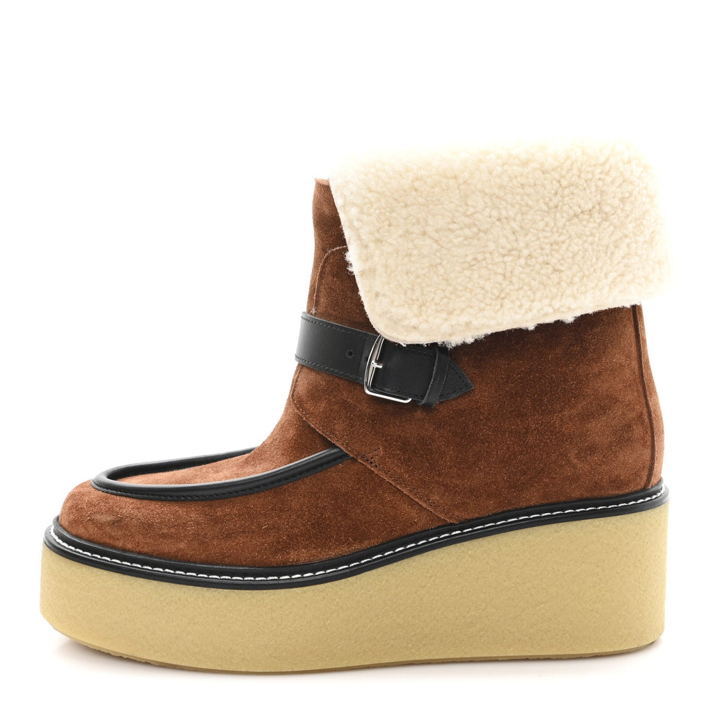 Suede Shearling Womens Hemisphere Ankle Boots 37.5 Brown