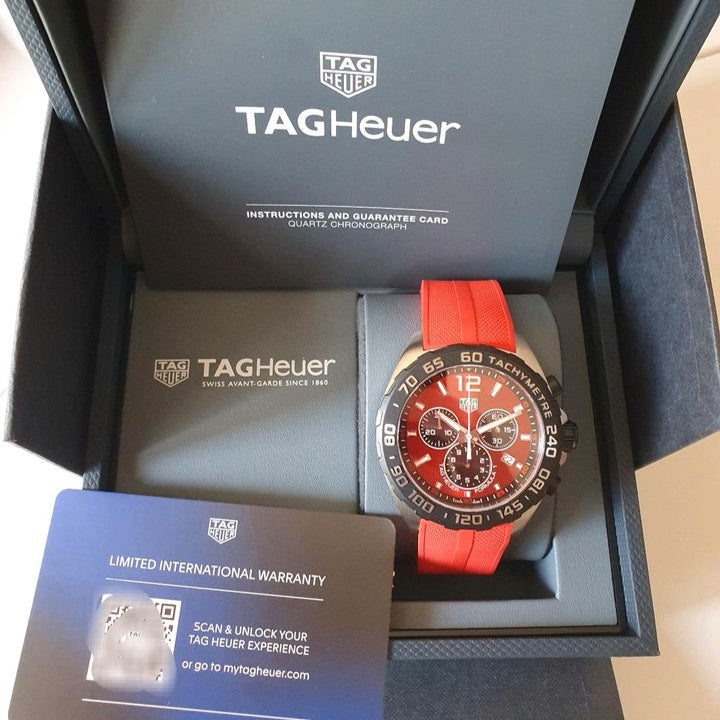 Tag Heuer Formula 1 Chronograph Red Dial Red Rubber Strap Watch for Men - CAZ101AN.FT8055